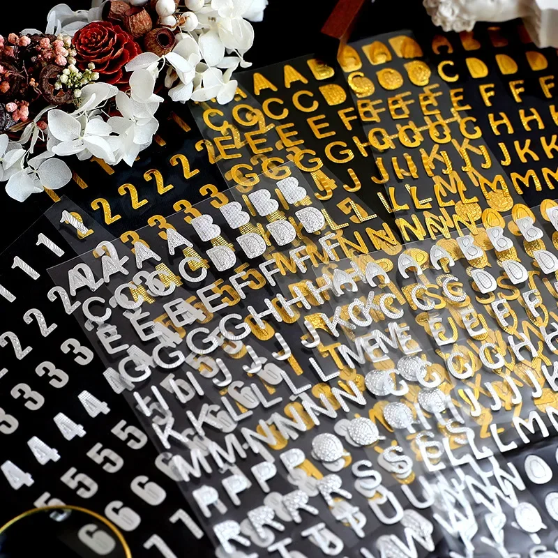 1pc Letter/Digital Bronzing Decorative Stickers Children Students Album Notebook Diary Journal Scrapbooking Decoration Sticker
