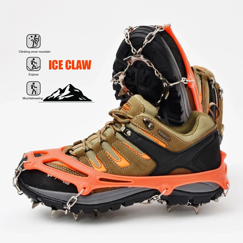 13 Teeth Ice Gripper Spike for Shoes Anti Slip Hiking Climbing Snow Spikes Crampons Cleats Chain Claws Grips Boots Cover 1 Pair