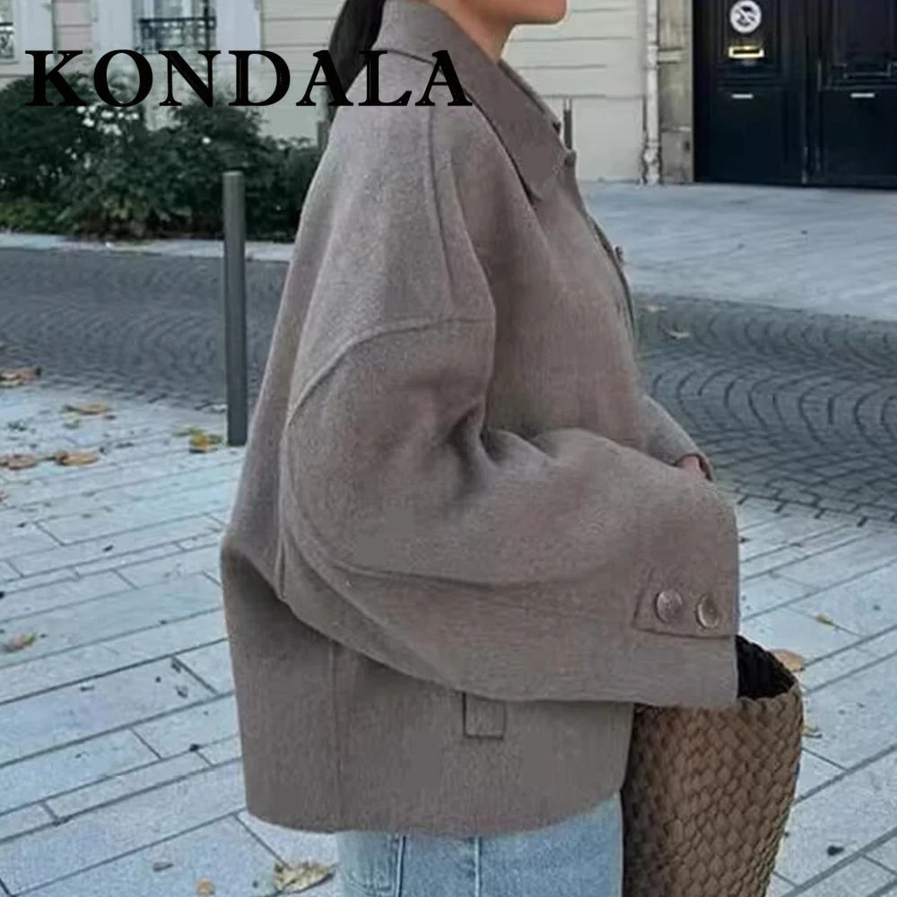 KONDALA Chic Streetwear mode 2025 automne femmes veste Vintage simple boutonnage poche manteau ample décontracté élégant femme vêtements d'extérieur