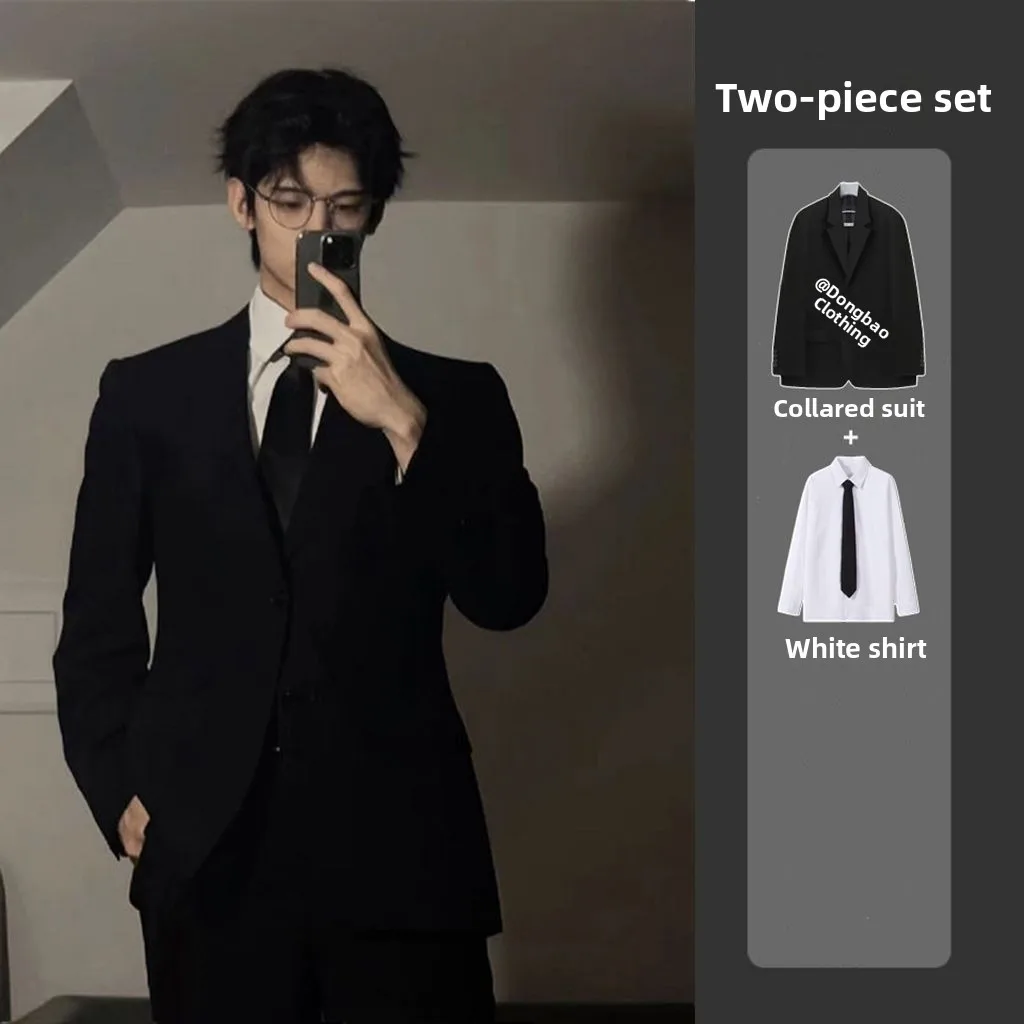 Shoulder Padded Men's Suit Jacket College Style Spring Autumn Student High End Feeling Small Western Suit DK Uniform Set Clas...