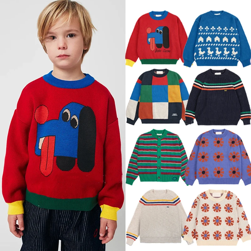 

Новинка 2023 года, осенне-зимний детский свитер для мальчиков, повседневный вязаный топ с круглым вырезом, свитшот с вышивкой для девочек, корейская детская одежда