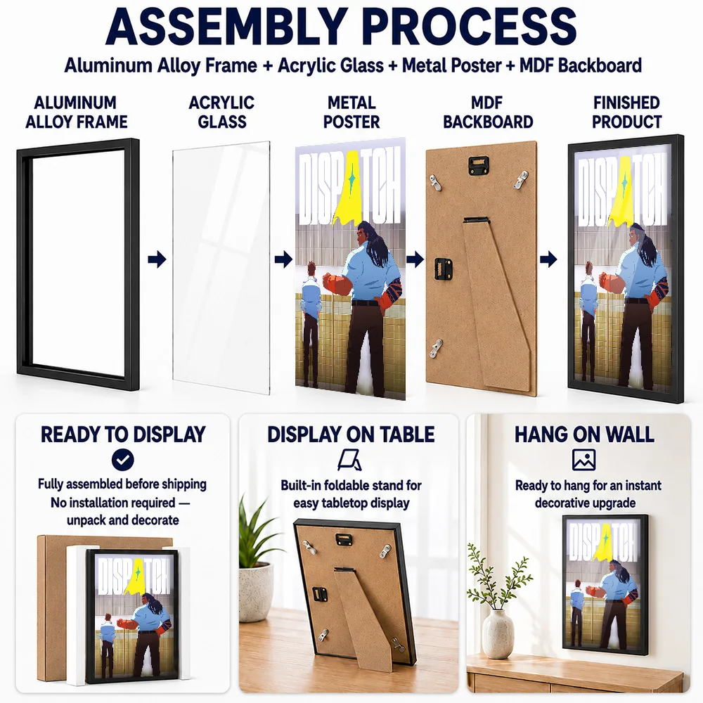 Dispatch Bathroom Encounter Framed Metal Poster Customized Comic Style Wall Art For Entertainment Room, Gaming Enthusiast Gift
