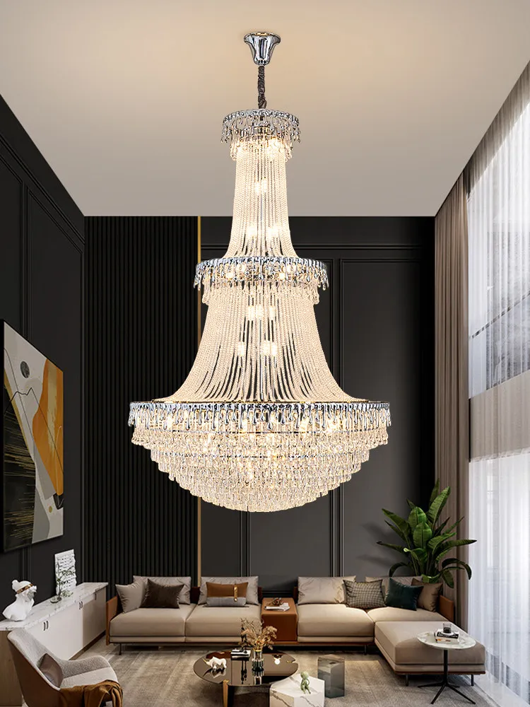 

Хрустальная люстра для двухуровневой гостиной 2026: Новая роскошная французская хрустальная люстра для виллы, светильник для гостиной на среднем этаже