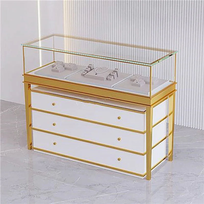 custom.Luxury Jewelry Store Cabinet Metal Wood Jewelry Display Counter Glass Showcase for Retail Store