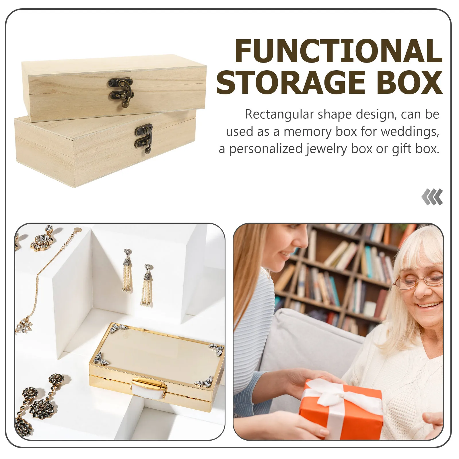 

2Pcs Jewelry Box Wooden Rectangular Storage Organizer Small Trinket Container for Necklaces Bracelets Earrings Decorative Case
