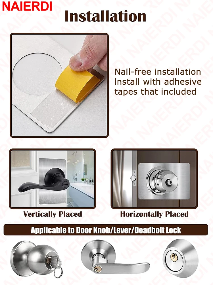 NAIERDI 1/2/4/8 PCS Door Reinforcement Plate,Stainless Steel Door Lock Repair kit,Door Handle Hole Reinforcer Door Hardware