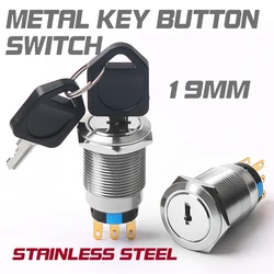 19mm Waterproof Metal Knob Switch 2/3 Positions 3/6 Pin Stainless Steel Power Button Switch With Key 1NO1NC 2NO2NC