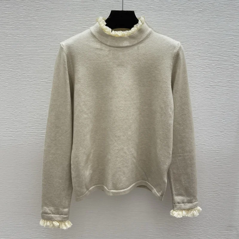 高品質のフェイクツーピースマルチカラーレースレディースラウンドネックセーター優しいガールスタイルプルオーバー251028245