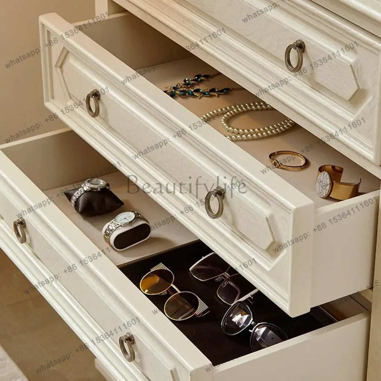 jj5  Best Seller North American Series Nine-bucket Cabinet American Solid Wood Retro Athens White Old Bedroom Six-bucket Storage