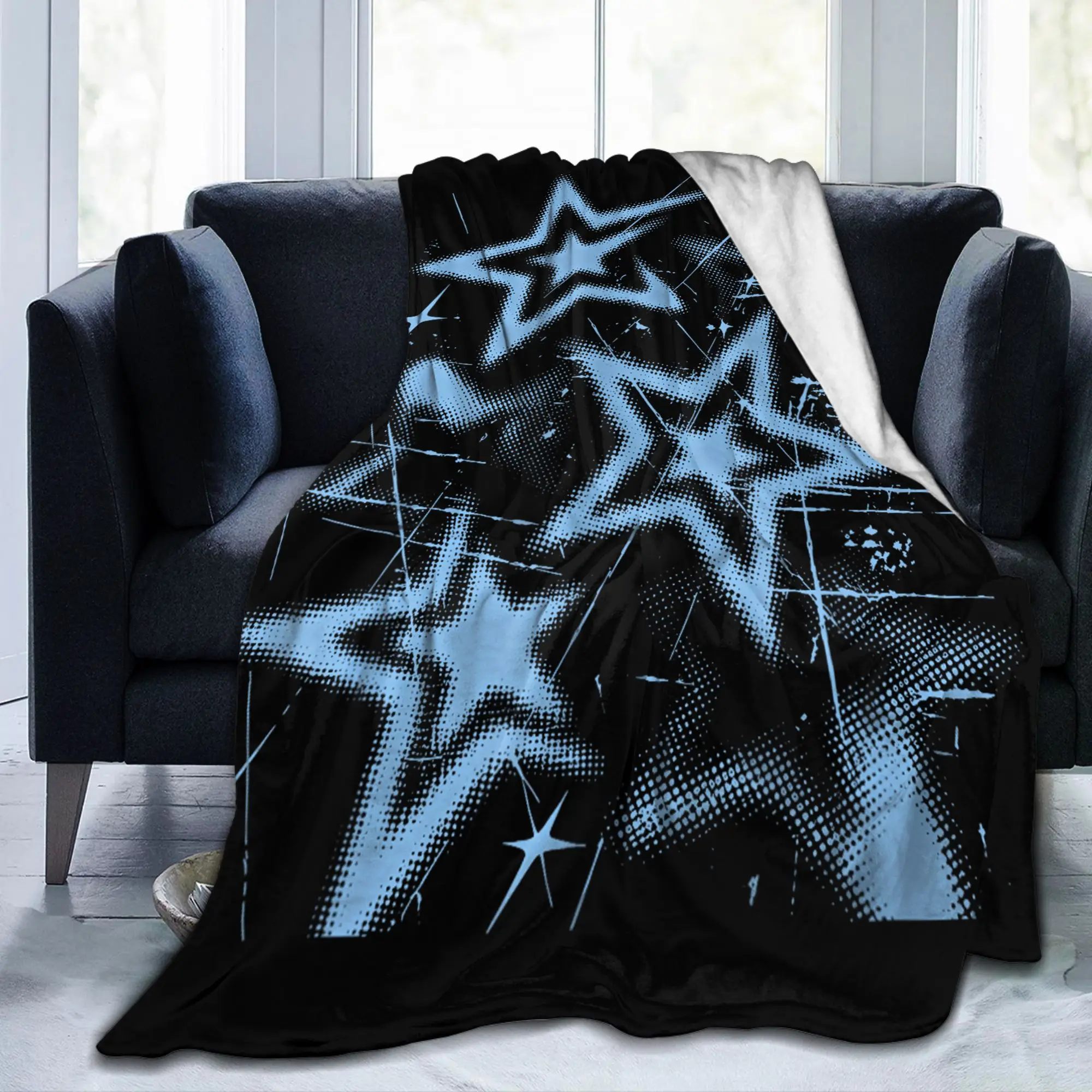 Y2k Grunge Stars 2000s Cyber Flannel Throw Blankets Vintage for Couch Knitted Blanket Office Lightweight Multi-function Throws