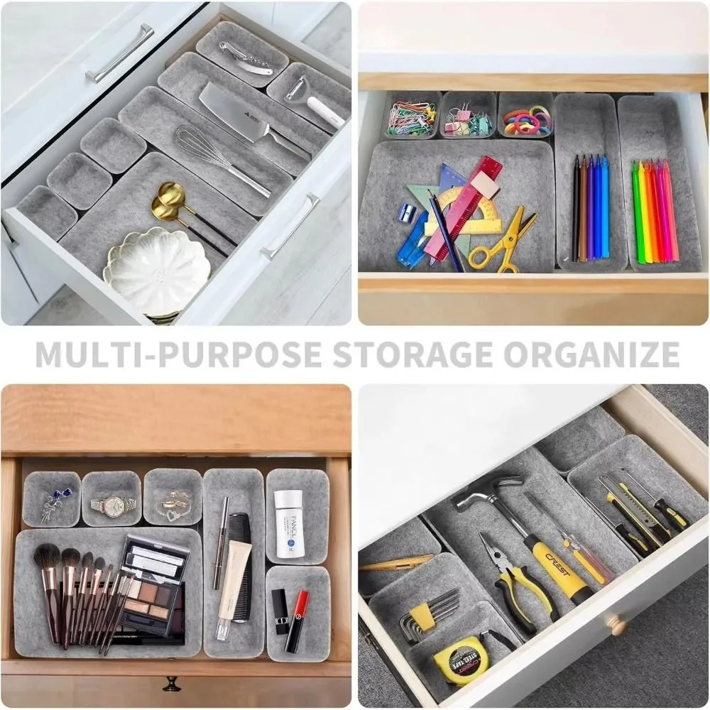 16Pcs/Set Creative Felt Storage Box Set Seamless Stackable Felt Storage Basket Space-Saving Large Capacity Drawer Organizer