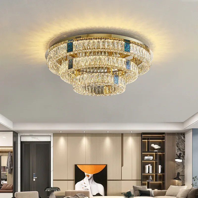 

Modern Luxury Crystal Shell Led Ceiling Lamp Restaurant Villa Bedroom Circular Designer Chandelier Indoor Lighting Decoration