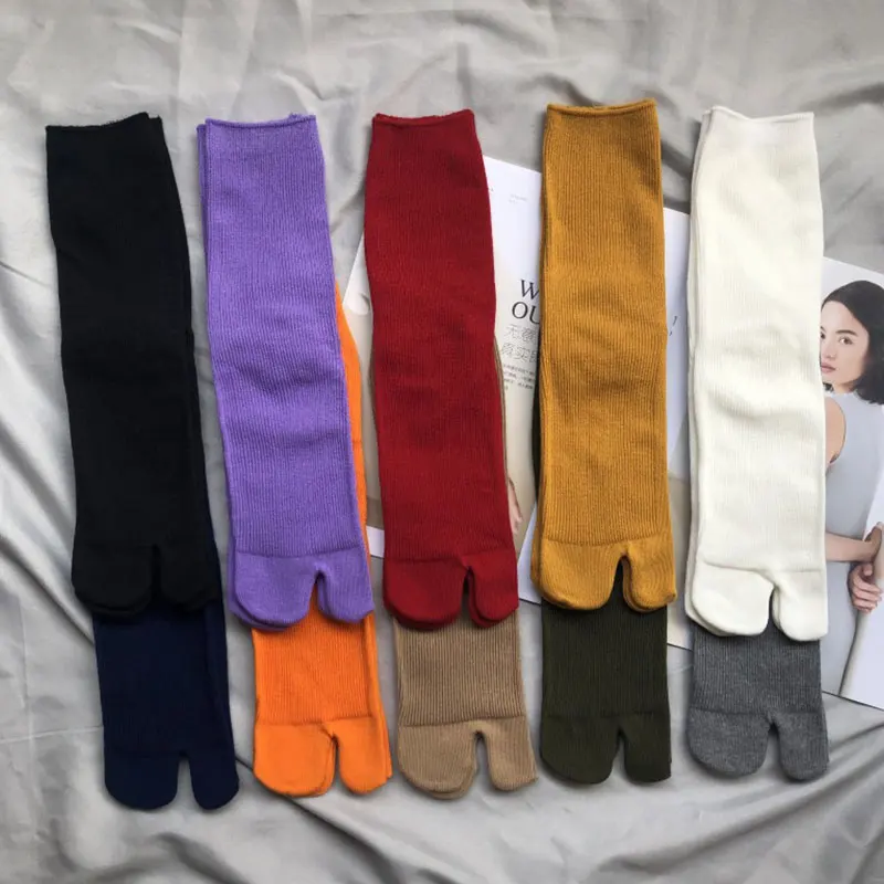 Japanese Harajuku Solid Color Cotton Split Toe Socks For Men Women Ninja Two Fingers Tabi Socks Kimono Flip Flops Hosiery