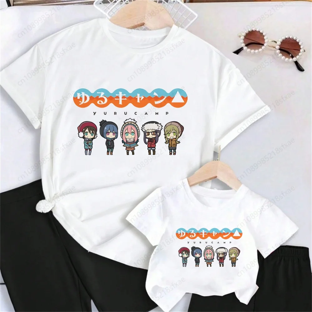 

Yuru Camp Anime Nadeshiko T Shirt for Family Cartoon TShirt for Children Summer Kids Clothing T-shirt Cartoon White Tops Tee