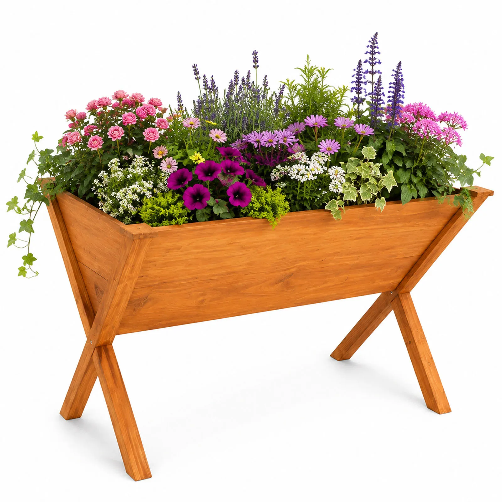 Elevated Wooden Garden Bed with X-Shaped Legs Kids Planter Box Outdoor Indoor Herb Planter for Garden Patio Backyard