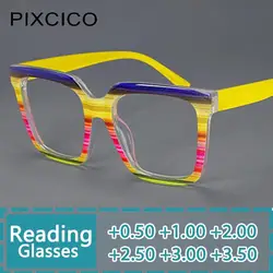 R57090 Trend Colorful Reading Glasses Dioptric +0.50 +1.00 +3.00 Lady Fsahion Large Frame Square Presbyopic Eyeglass