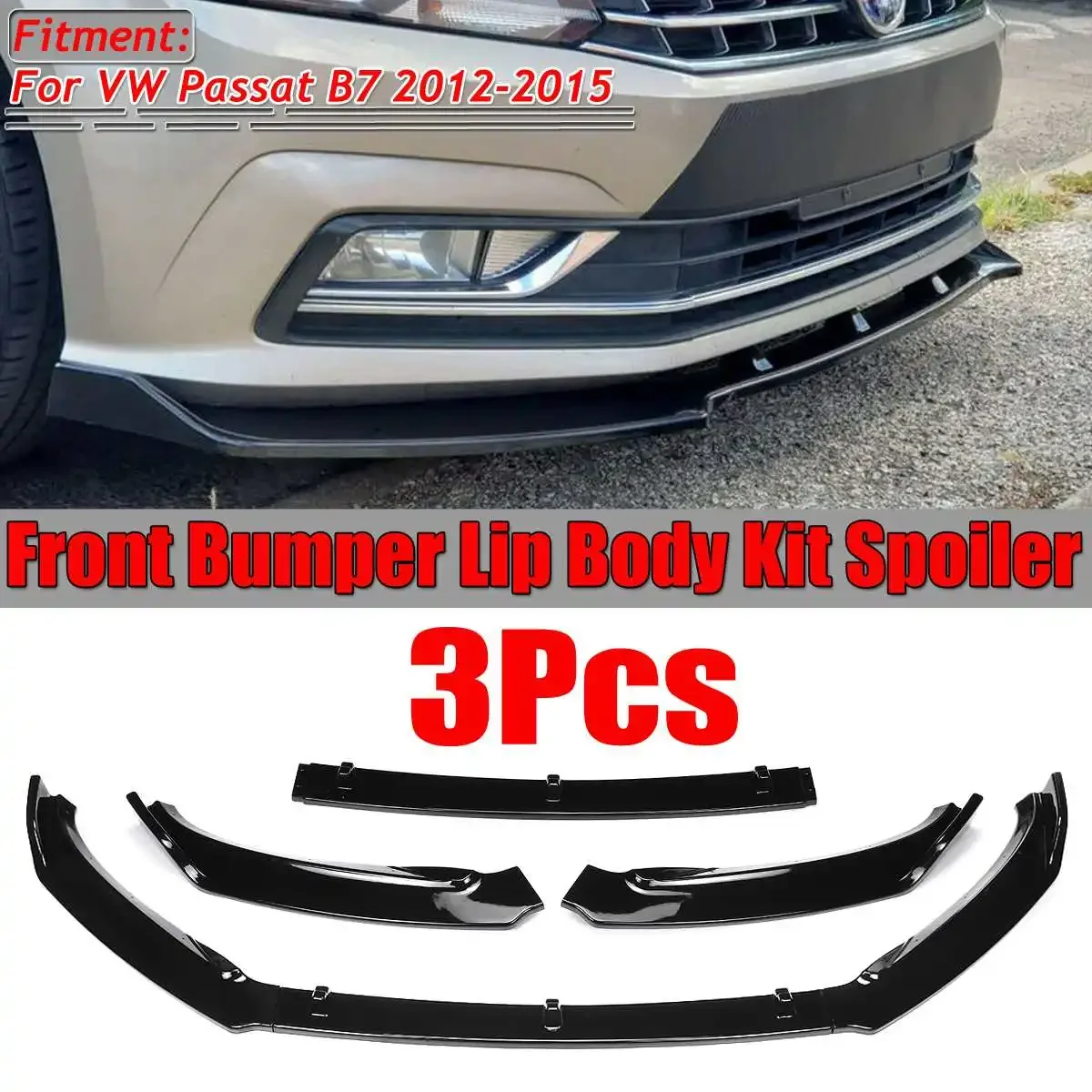 

3PCS Car Front Bumper Splitter Lip Body Kit Spoiler Diffuser Guard Protecor Cover Trim For VW For Passat B7 2012 2013 2014 2015