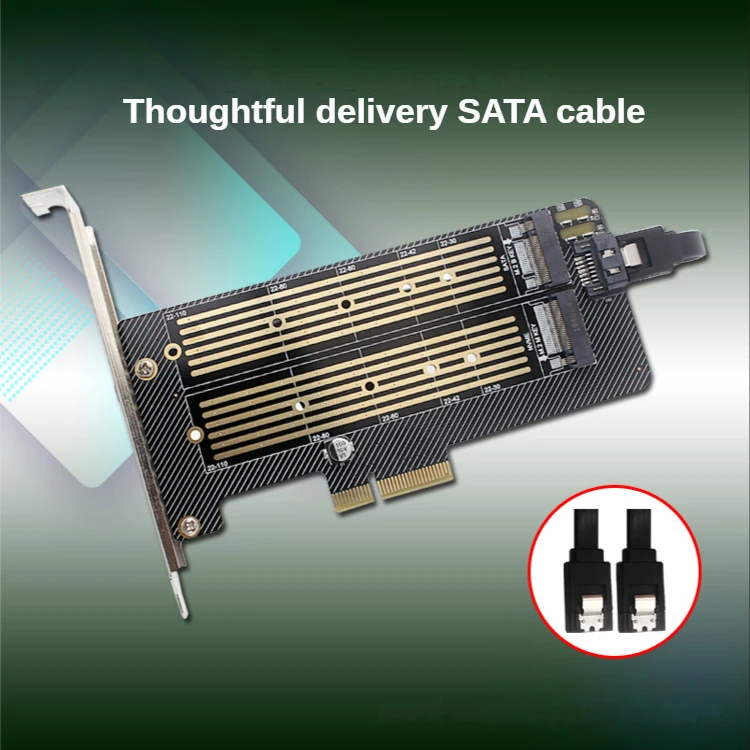 Dual-Disk M.2 NVMe SSD NGFF to PCIe 4x SATA Adapter Card M-Key B-Key PCI-e Express 3.0 X4 2230-2280 M2 PCIe Expansion Riser