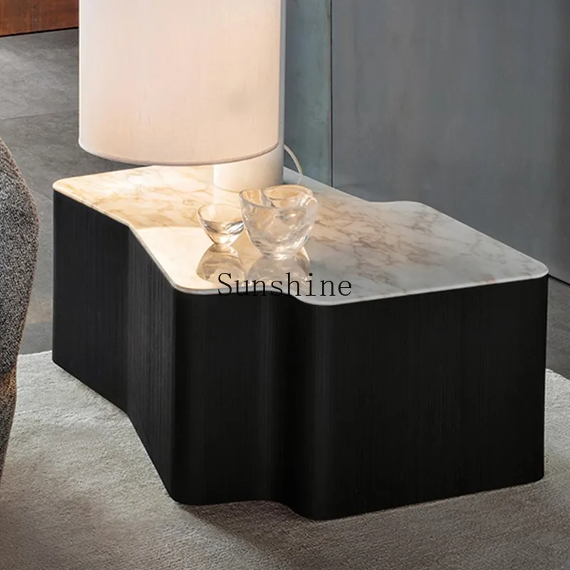 

Italian light luxury natural marble modern simple rock slab coffee table