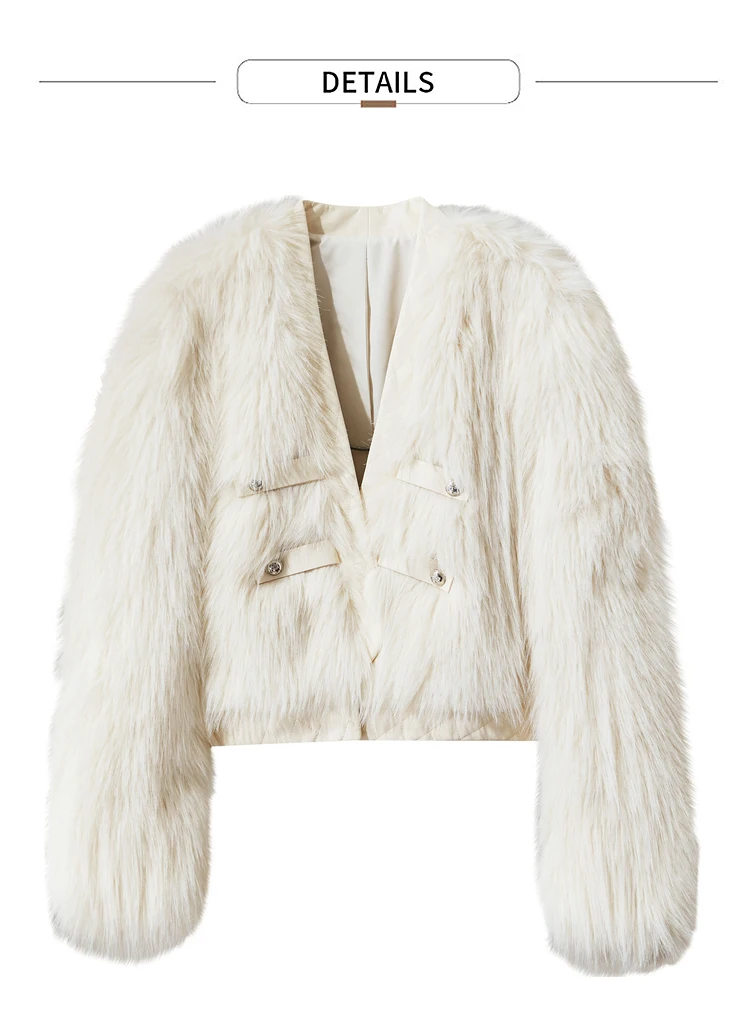 AMII 2026 Winter New Fur Jacket Solid Color Modern Warm Outerwear V-neck Imitation Fur Loose Spliced PU Top Female 12424012