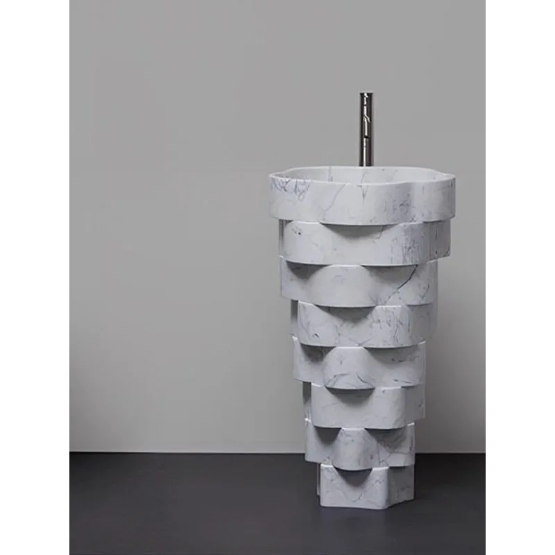 Nordic creative art flower column basin household hotel natural marble wash basin high-end column basin