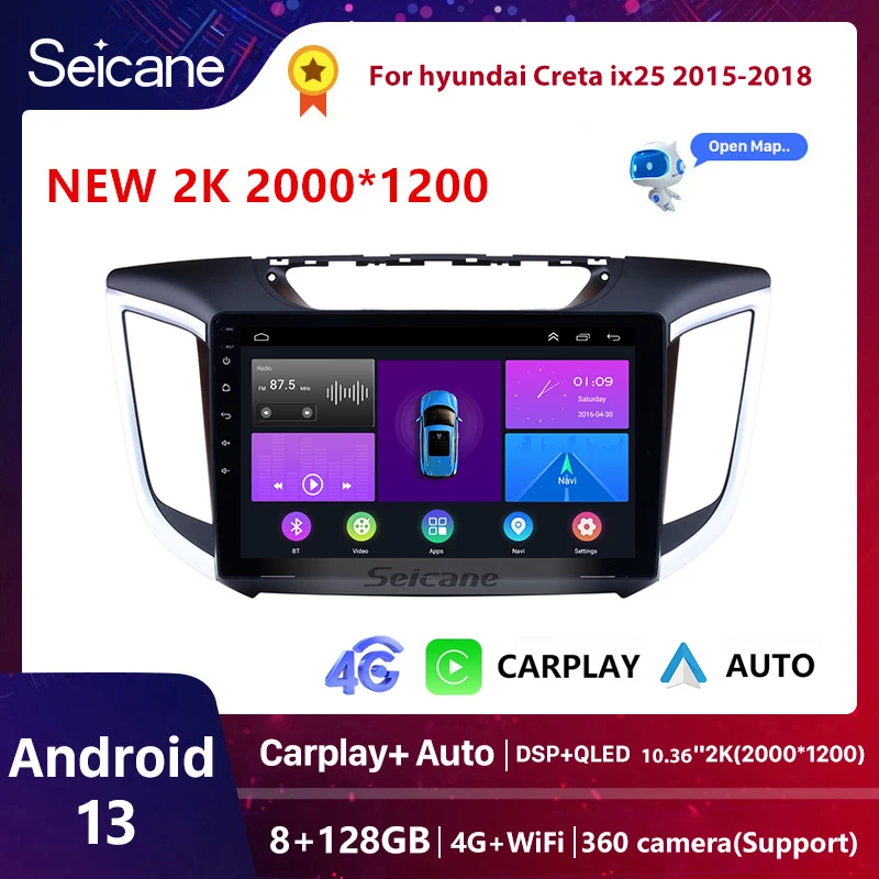 

Android 13 For Hyundai Creta IX25 2015 2016 2017 2018 2019 Car Radio Multimedia Video Player wireless Android auto Carplay