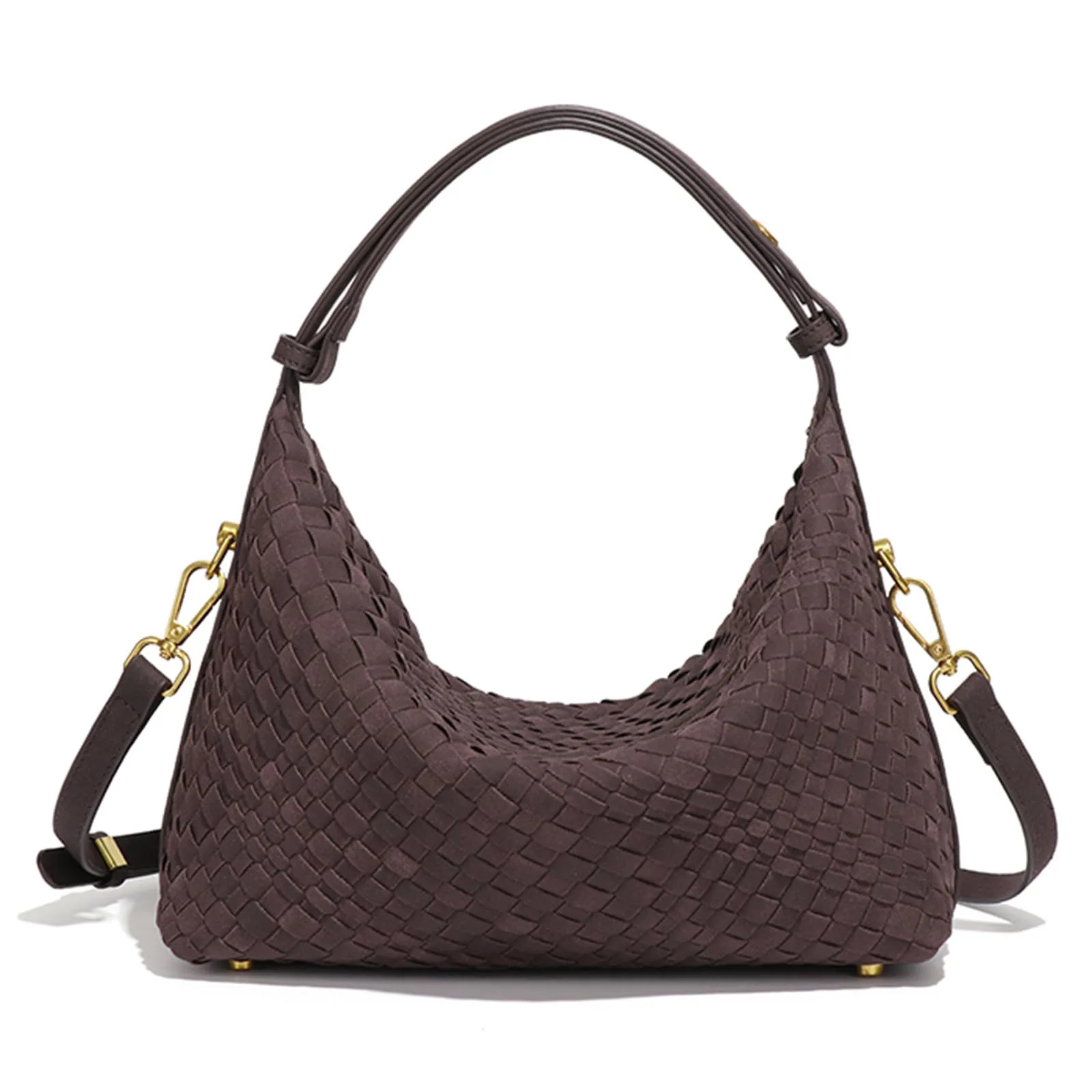 Woven Suede Hobo Bag for Women Medium Slouchy Shoulder Crossbody Purse Pockets Suede Leather  Satchel Slouchy Handbag Tote Bag