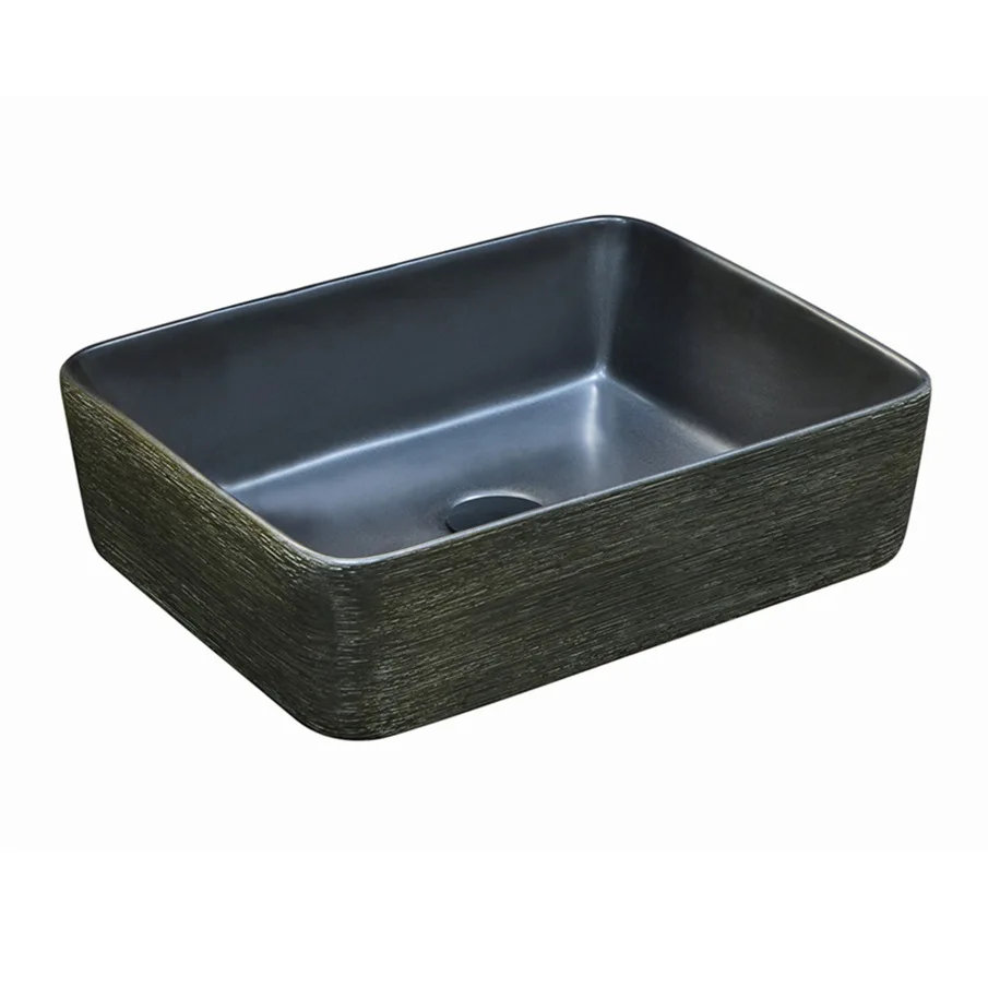 Hot Selling Modern Style Black Antique Sink Rectangular Wash Basin With Drainer For Bathroom Countertop