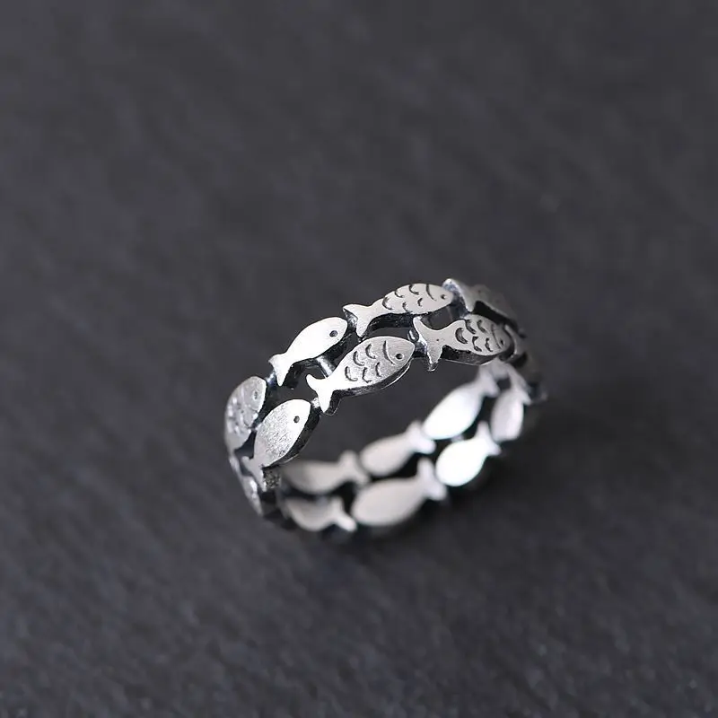 Women's 925 Sterling Silver Bilayer Fish Adjustable Ring