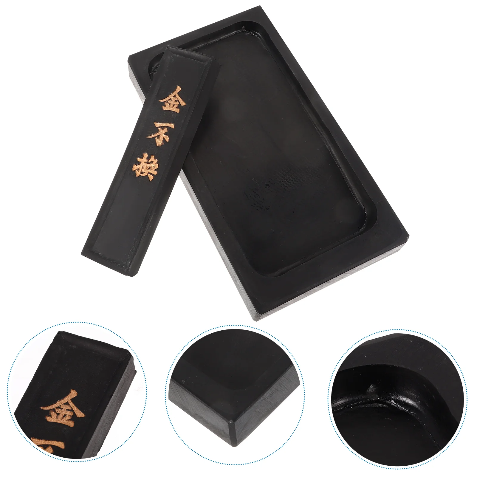

2Pcs 5 Inch Premium Durable Inkstone Chinese Taditional Ink Stones with Ink Stick for Chinese Calligraphy and Painting