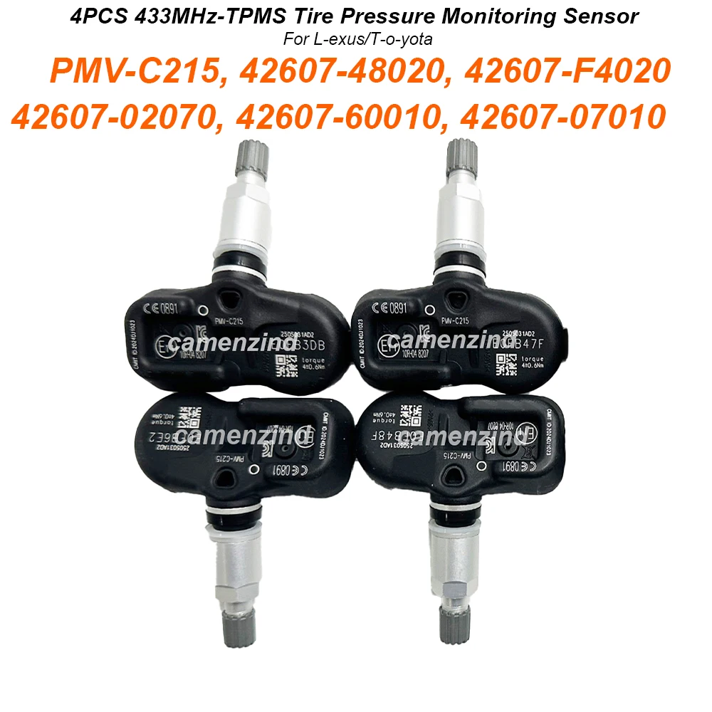 

4PCS TPMS Sensor PMV-C215 42607-48020 42607-F4020 42607-02070 42607-60010 42607-07010 433MHz For L-exus LS500h LX570 RX450h