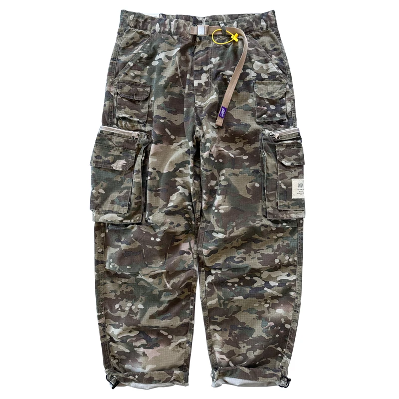 MC LEAF Desert Camouflage Pants for Men 100% Cotton American Vintage Casual Multi Pockets Loose Straight Workwear Outdoor Pants