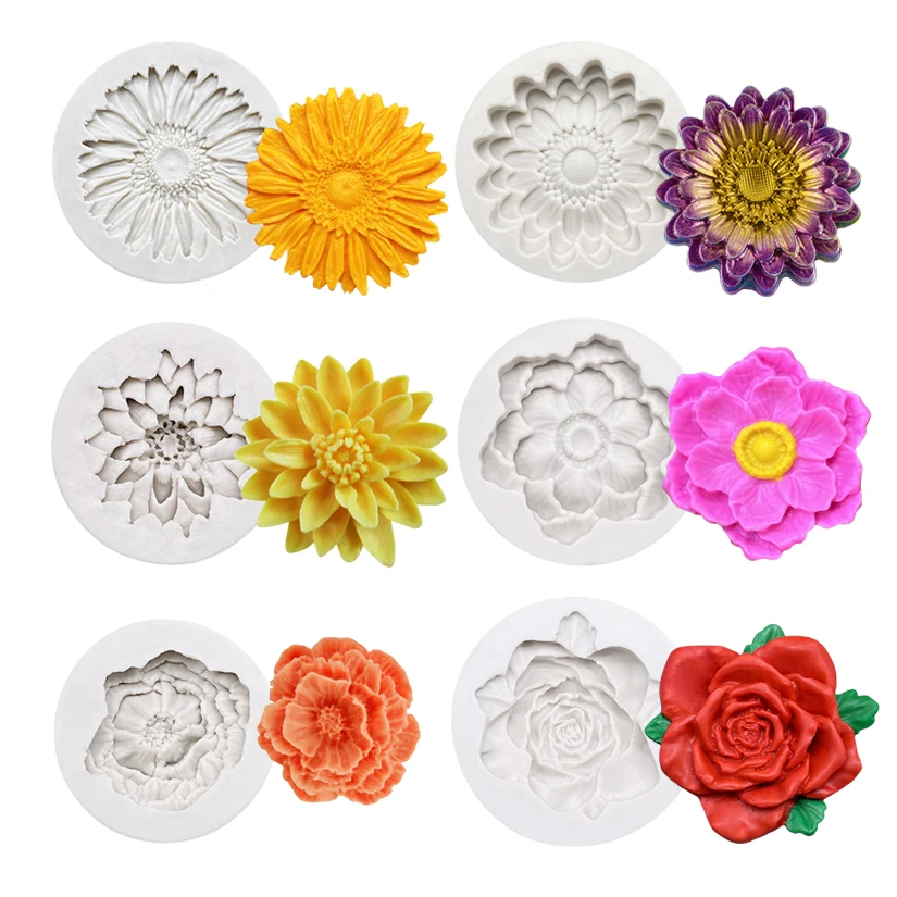 Flower Chrysanthemum Lotus Rose Silicone Cake Baking Mold Sugarcraft Chocolate Cupcake Resin Tools Fondant Decorating Tools