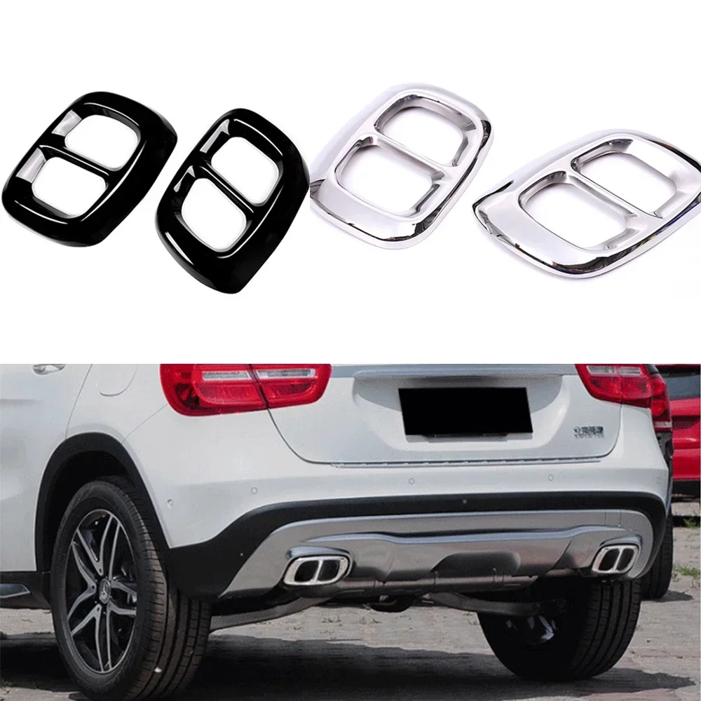 

2Pcs/Sets Glossy Black / Silver Exhaust Pipe Tips Cover For Mercedes Benz GLA X156 2015 - 2018
