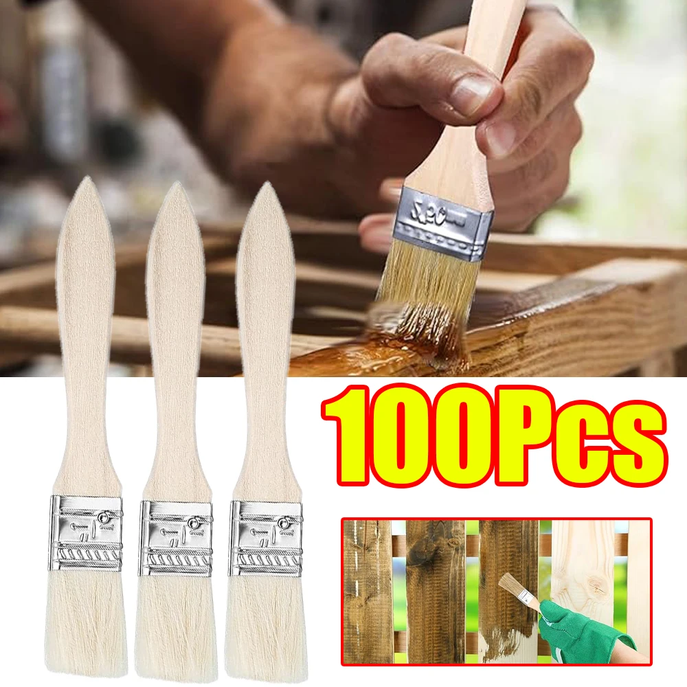1-100Pcs Wood Handle Paint Brushes BBQ Brush for Drawing Staining Basting Dyeing Applying Glues Primer Oil Paint Art Crafts