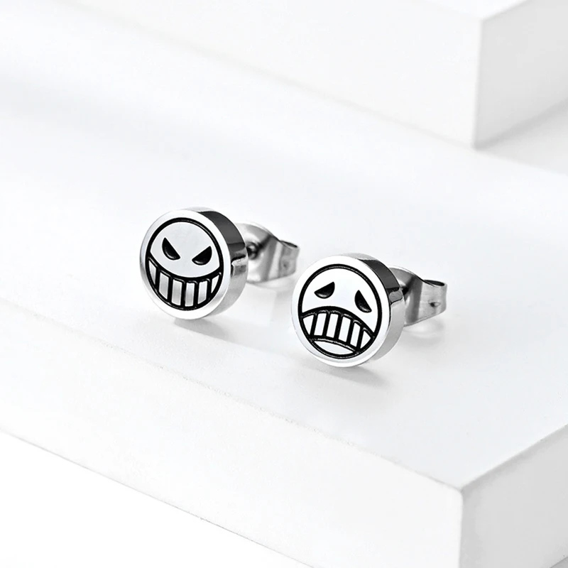 Pendientes de tuerca de acero de titanio para hombres y mujeres, accesorios de joyería de Cosplay, pendiente de cara de dissimetría de personaje