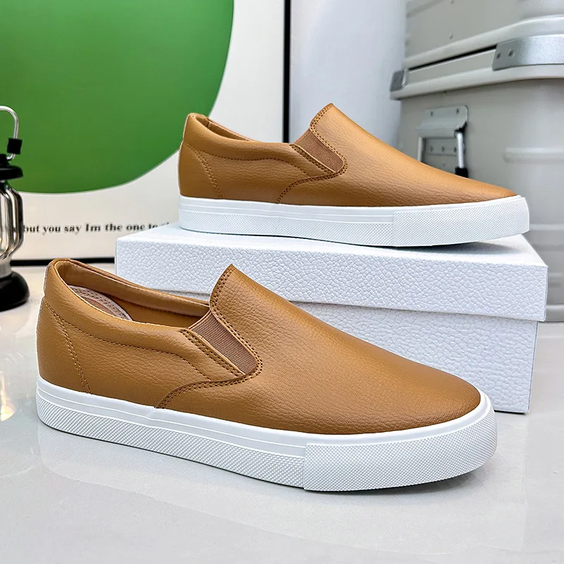 

Men's Casual Slip On Shoes Leather Loafers Comfortable Walking Sneakers Non Slip White Sole Tan Brown Fashion Shoes for Male
