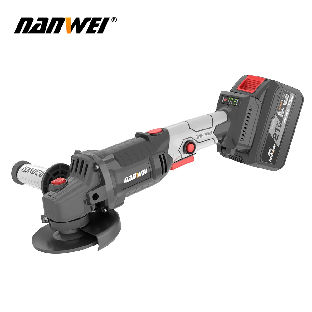 NANWEI Cordless Angle Grinder 21V Lithium-Ion Battery Machine Cutting Electric Angle Grinder Power Tool 125mm