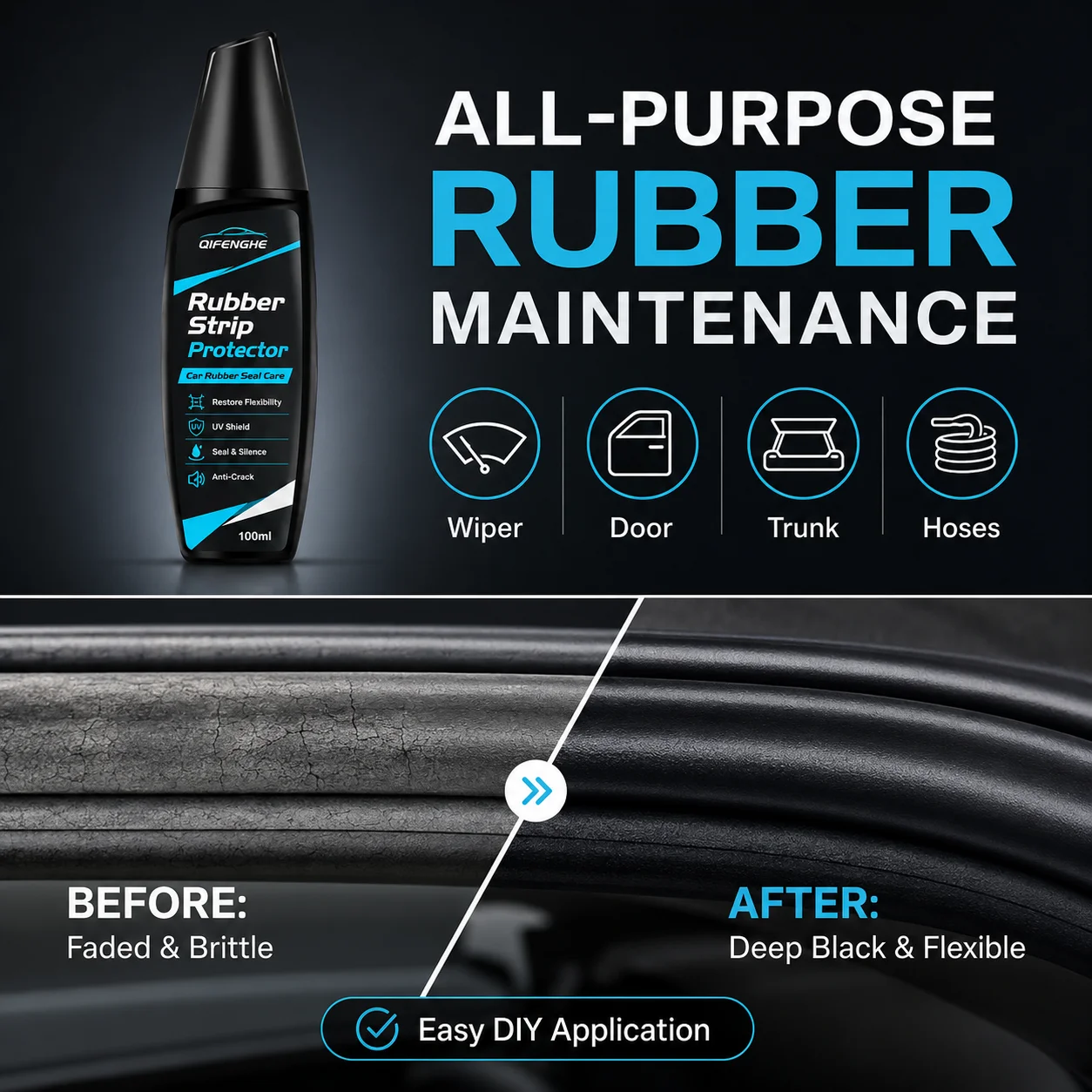 Car Rubber Seal Protector 100ml, Weather Strip Conditioner for Door Window Gasket, UV Protection Restore Elasticity Anti Crack C