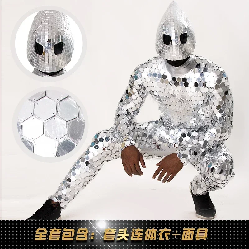 Commercial Performance Mirror Man Costume Laser Dance Performance Suit Men's Nightclub Sequined Lens Onesie Party 2 Pieces