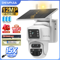 SHIWOJIA 6K 12MP 15X ZOOM Solar Camera 4G SIM /WIFI three Lens Recording Dual Screen Human Auto Tracking Color Night Vision UBox