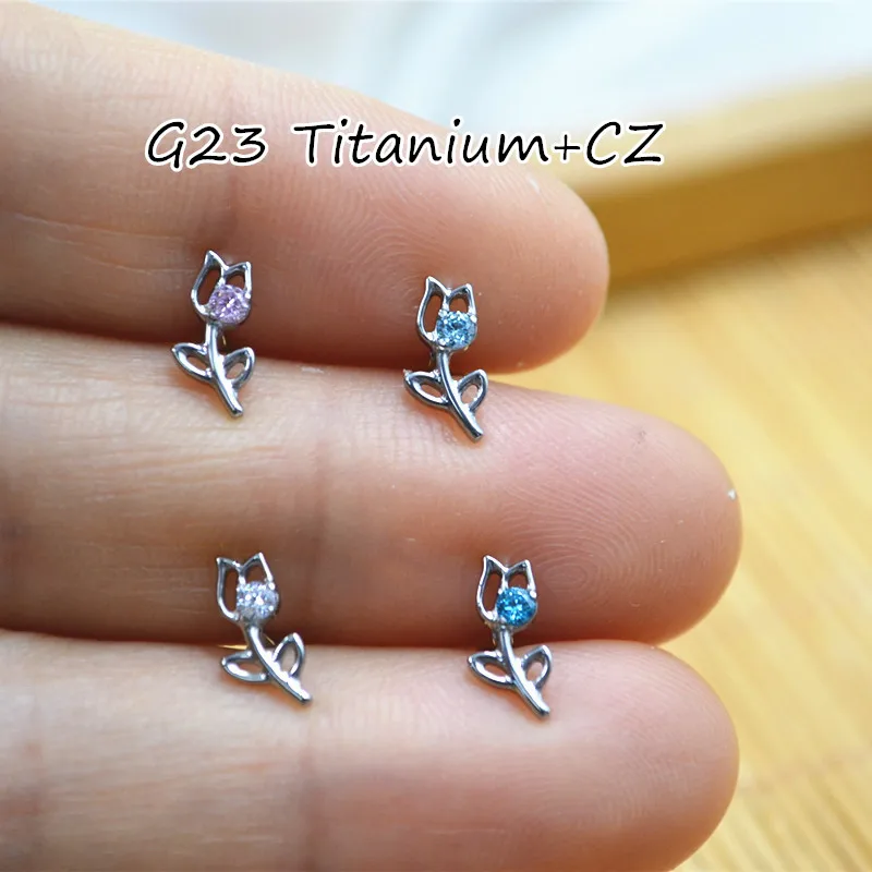 

10pcs Body Jewelry 16G G23 Titanium CZ Lip Labret Bar Ear Helix Tragus Rook Barbells Stud Body Piercing Jewelry New