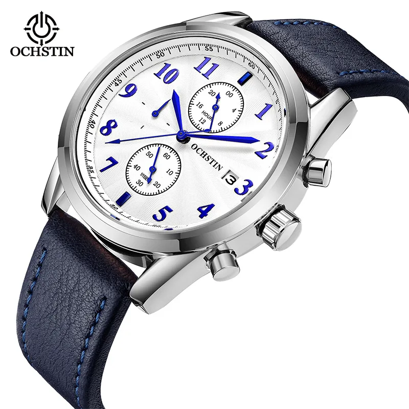 OCSHTIN Multifunctional Chronograph Watch Men's Leather Waterproof Quartz Watch Student Watch**