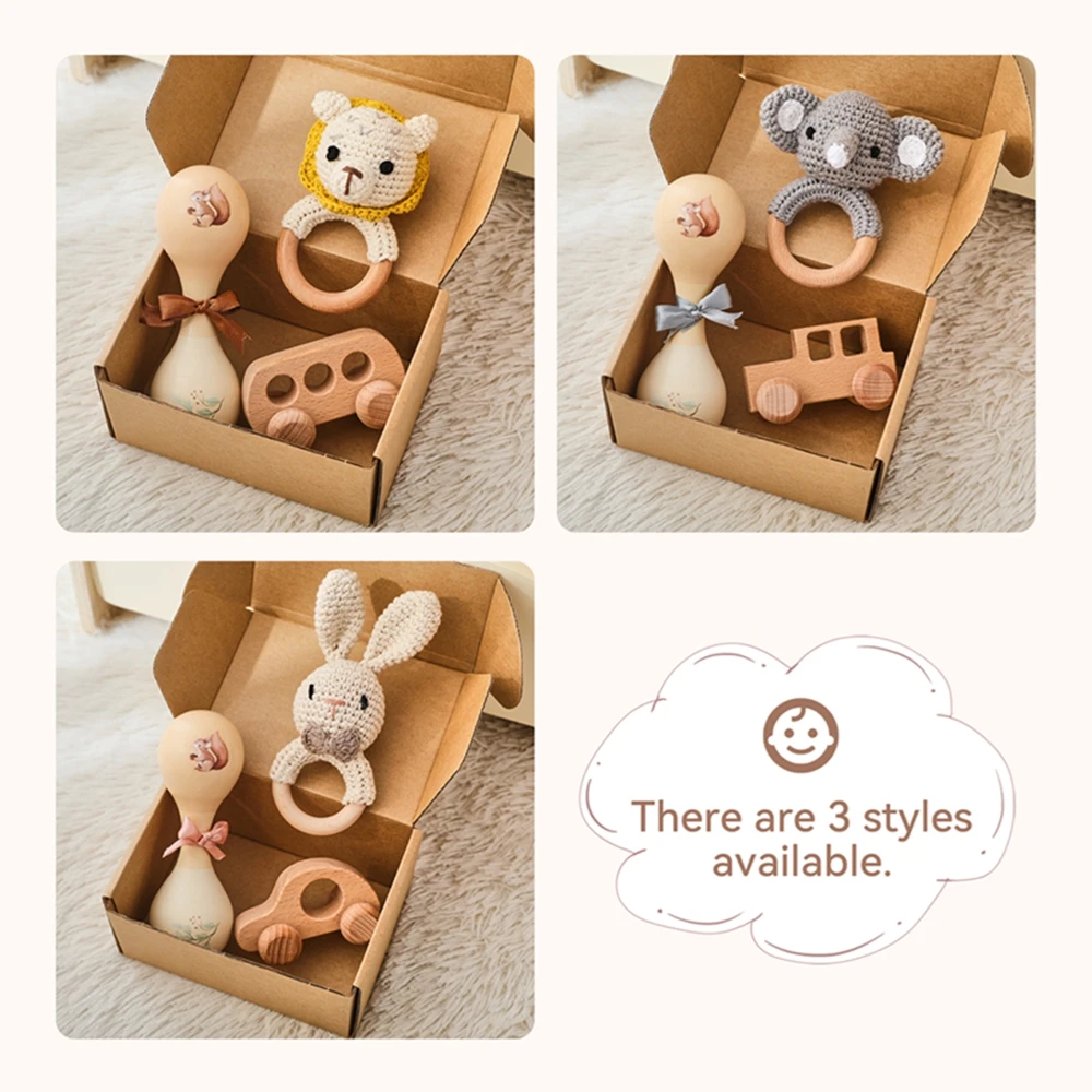 Set di giocattoli per bambini Giocattolo con sonaglio per coniglio all'uncinetto Strumento musicale per neonati Giocattolo di spinta in legno Giocattolo educativo Montessori per neonati Regalo per bambini