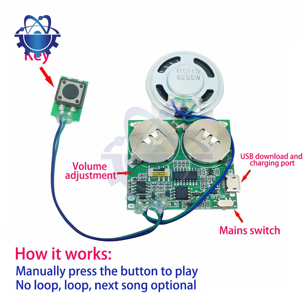 Recordable Sound Module Button Control Sound Chip 8M MP3 WAV Music Voice Player Programmable Board with Speaker for DIY