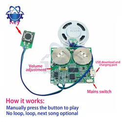 Módulo de som gravável para DIY, botão Control Sound Chip, 8m, MP3, WAV, Music Voice Player, placa programável com alto-falante