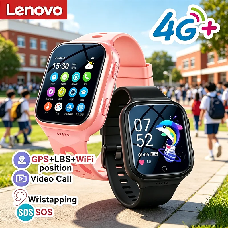 Lenovo Kinder GPS Wasserdichte Smartwatch 4G SIM-Karte Anruf Kamera Mini Elektronische Uhr Geburtstagsgeschenk für Kinder 2026 Neu