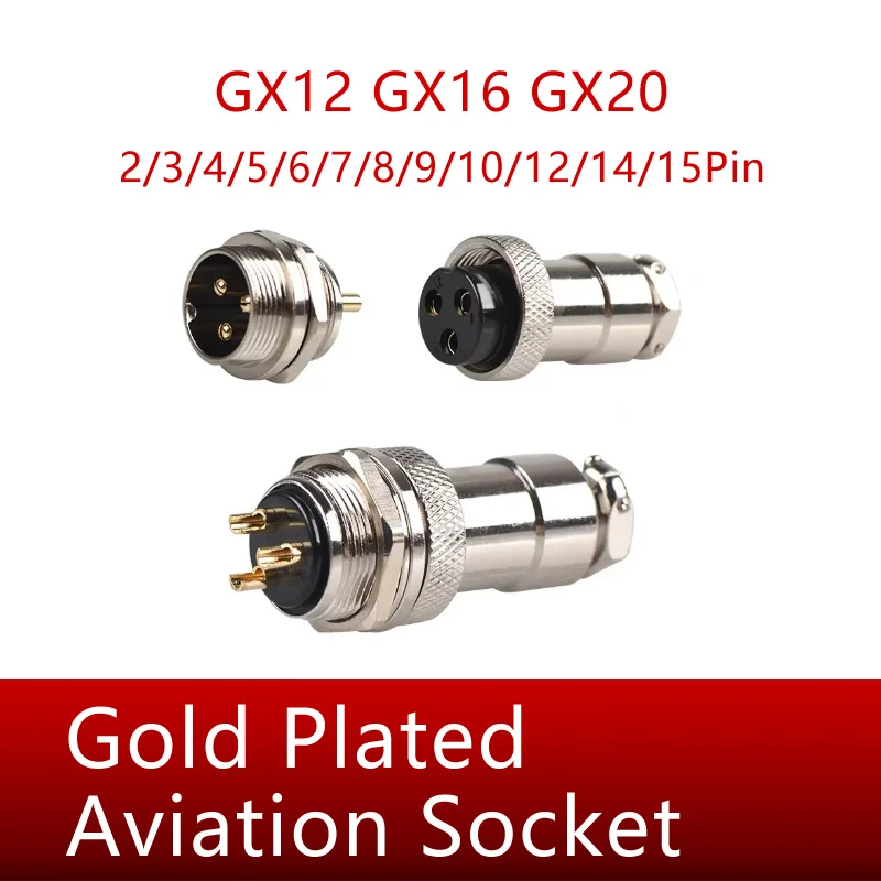 

5/20/100Set GX12 GX16 GX20 Aviation Connector 2 3 4 5 6 7 8 9 10 12 14 15 Pin Male Female Gold Plated Docking Cable Aviator Plug