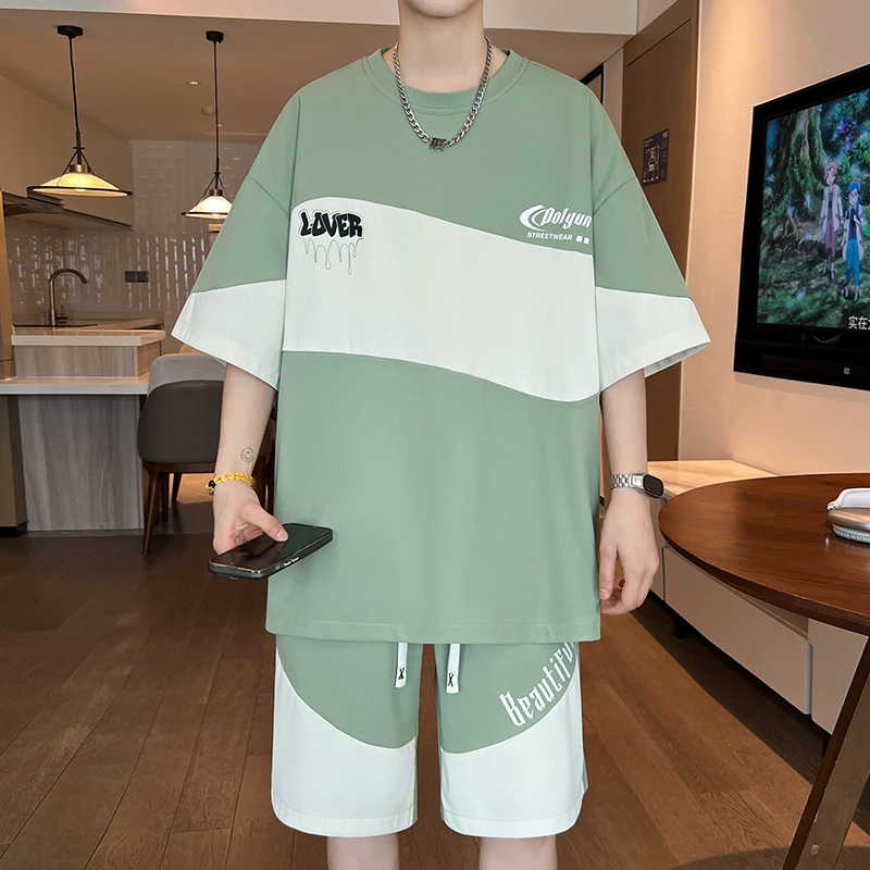 

Мужской повседневный спортивный костюм-двойка: модный уличный комплект из футболки и шорт, пляжная одежда, летний свитшот и футболка