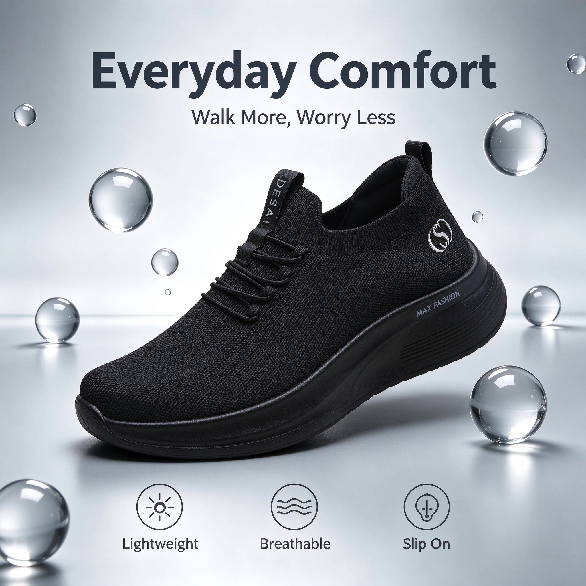 Desai Men's Walking Shoes Breathable Mesh Thick Sole Slip On Sneakers Comfortable Non Slip Lightweight For Man All Seasons